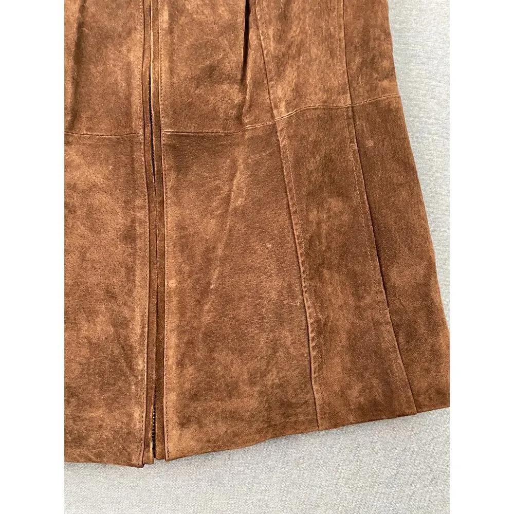 VTG 90s Dennis Basso Leather Vest Womens S Chocolate Brown Full Zip Suede Jacket